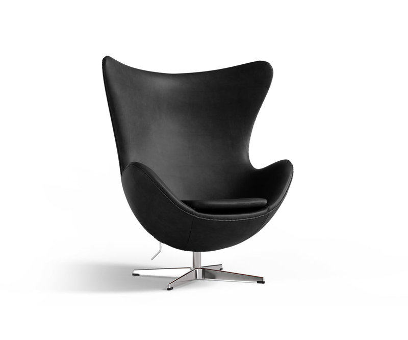 35.4" Finola Top Grain Leather Accent Chair, Black Genuine Leather