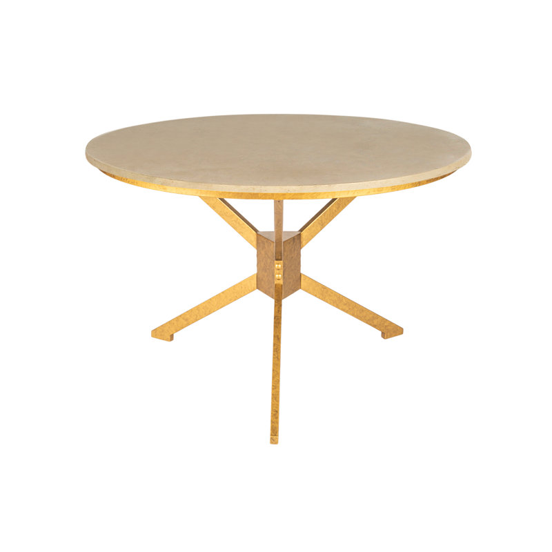 Table de salle à manger à piédestal, Or royal, Travertin