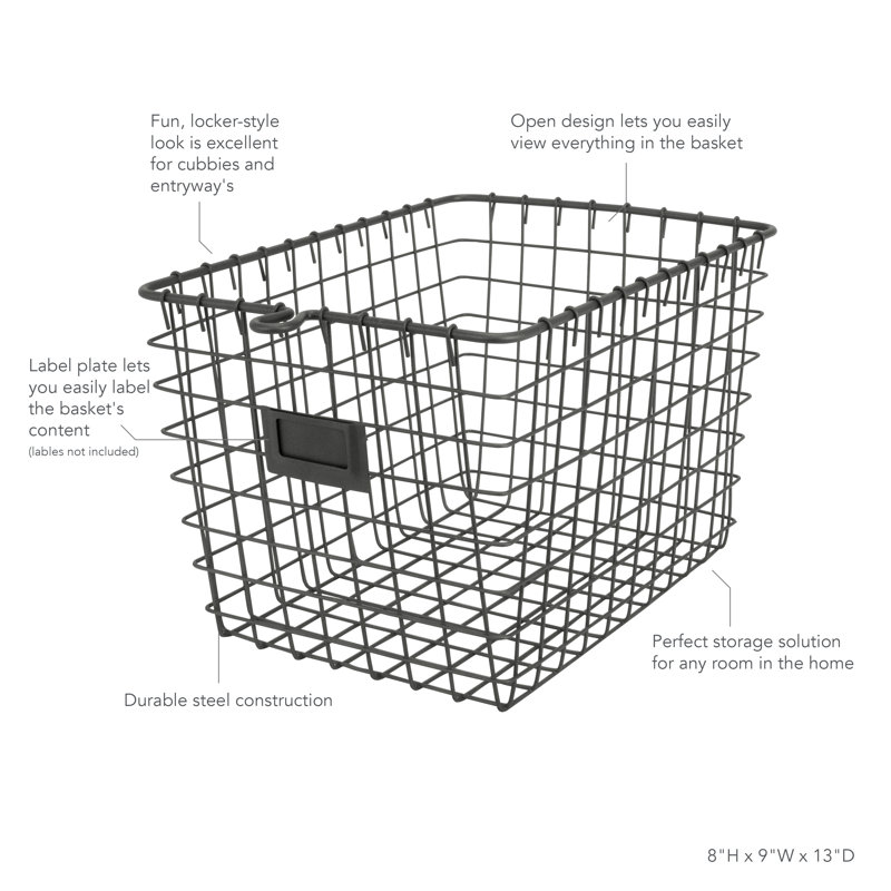 Dotted Line™ Albie Basket, 8" H x 12.5" W x 9" D, Industrial Gray, 1