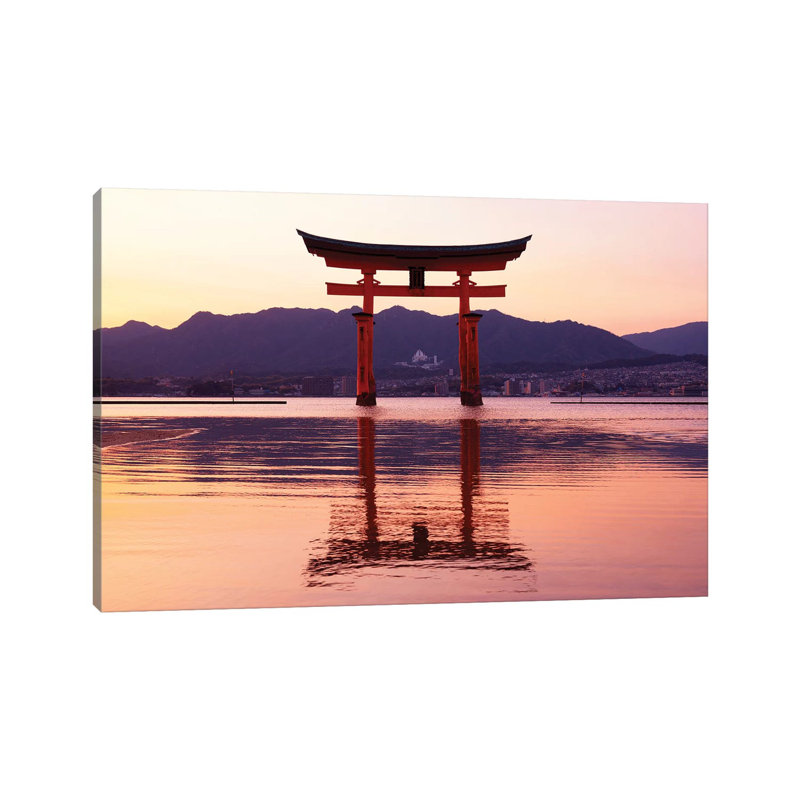 Sunset Of Torii Gate In Miyajima 1 Piece Wrapped Canvas Wall Art, 101.6 cm H x 66.04 cm W x 3.175 cm D