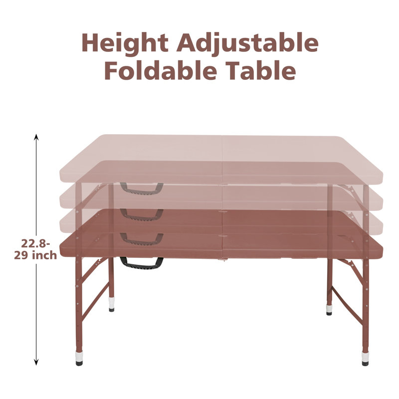 Table utilitaire pliante portative 4 pi avec pieds en acier thermolaqué, brun, Brun