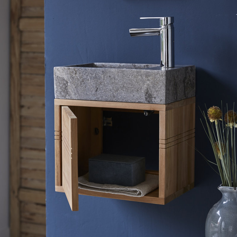Basic - Solid teak and grey marble basin unit, Grey