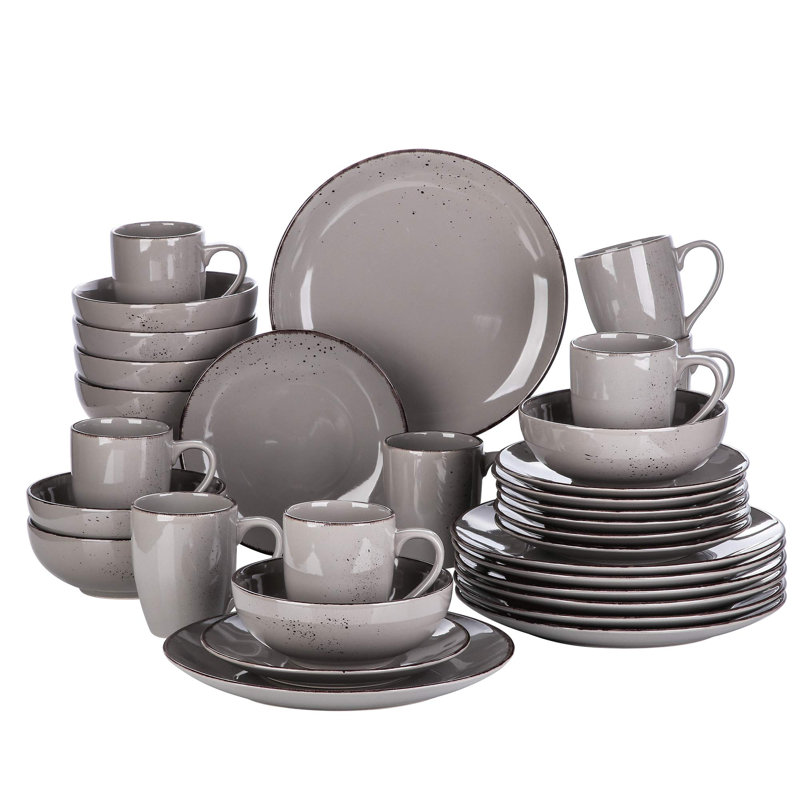 Laytoya Piece Ceramic Dinnerware Set - Service for 8, Grey/Brown/Blue