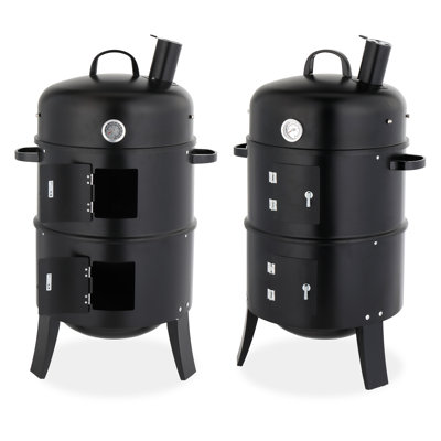 Vertical Cylindrical Smoker Grill, Compact Heavy Duty Outdoor Meat Fish Smoker, Budget Entry Level Outdoor Smoking Equipment