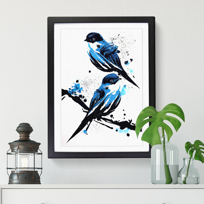 Swallow Bird Splatter Vol.1 - Single Picture Frame Painting, 64cm H x 46cm W x 2cm D, Black