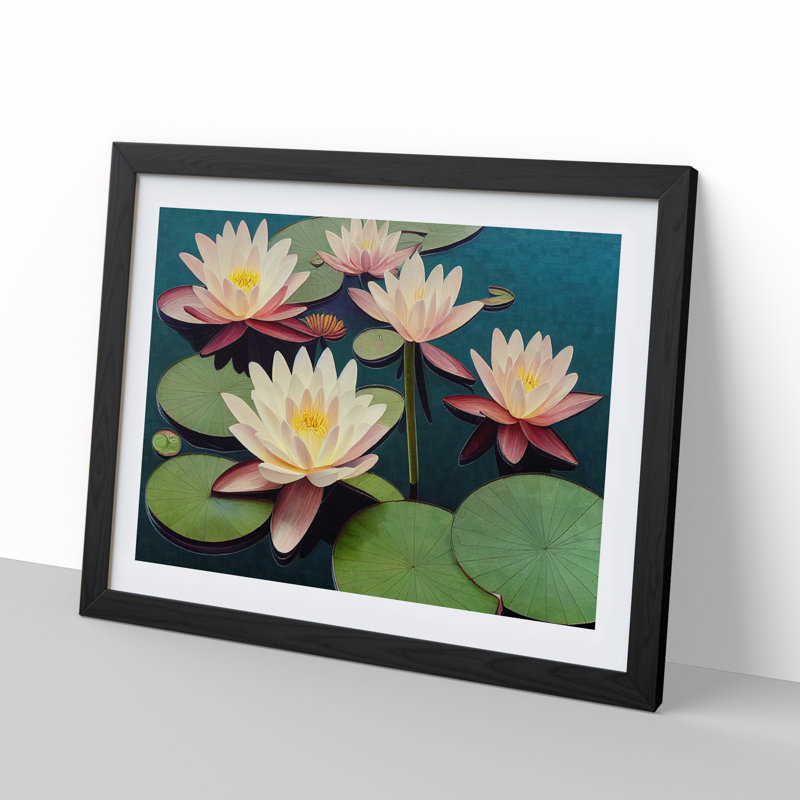 Beautiful Water Lily Flowers - Single Picture Frame Print, Black Frame, 46cm H x 64cm W x 2cm D
