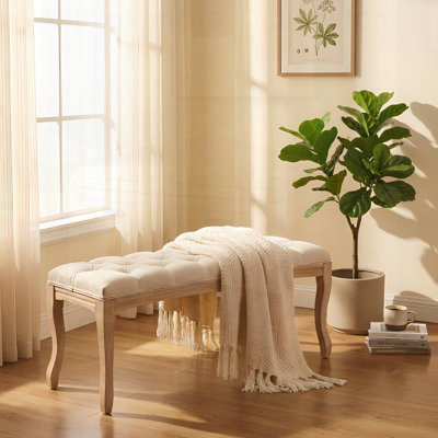 Banc de chambre français capitonné rétro, 43,3 po