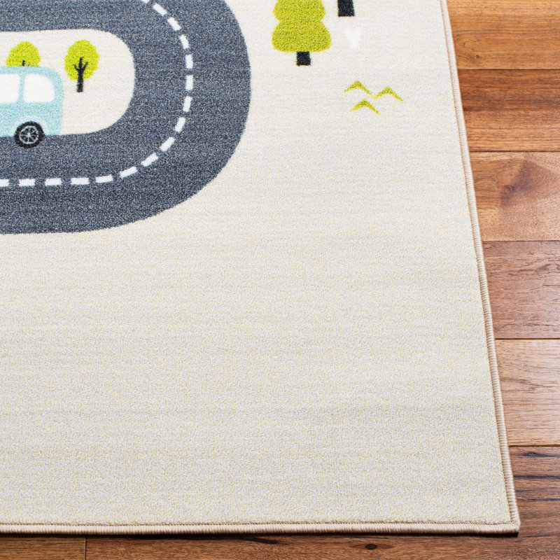 Tapis beige / vert Myatt, Rond 5 pi