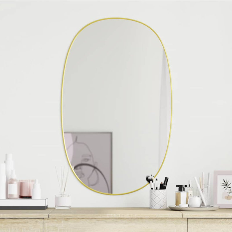 Plastic Oval Wall Mirror, 70 cm H x 45 cm W, Gold