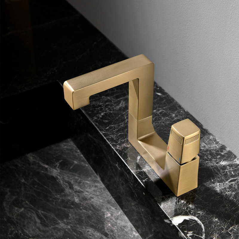 Solid Brass Single Hole Single Handle Bathroom Sink Faucet With Optional Drain Assembly, Brushed Gold, With Drain