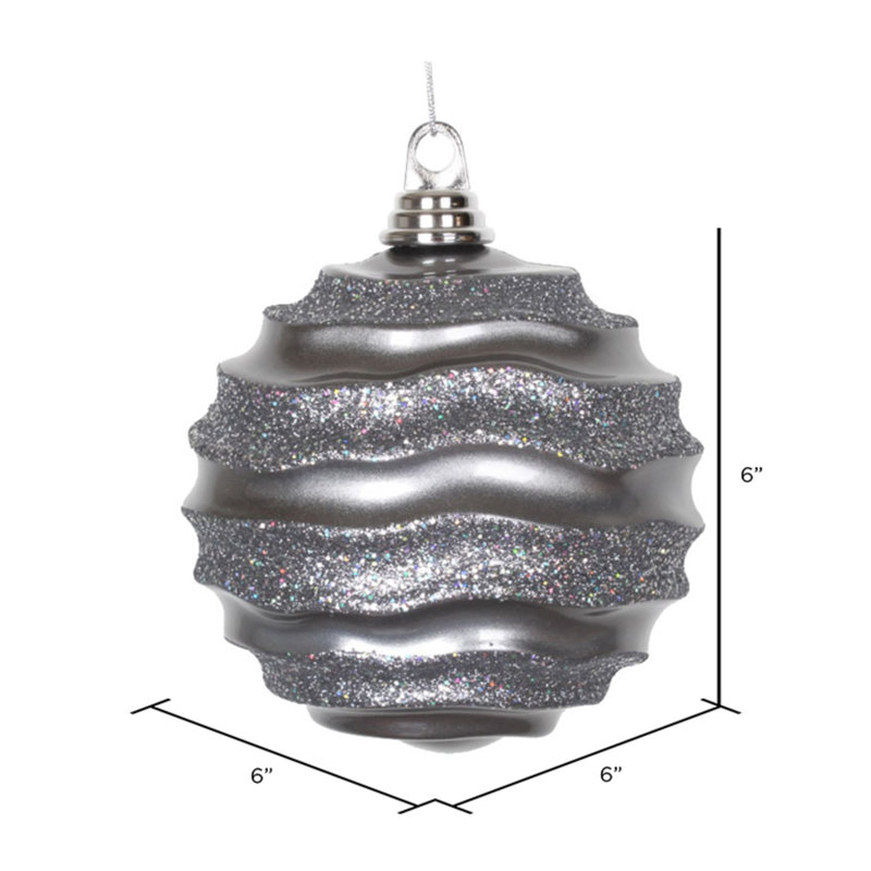 Ornement de Noël boule rayée et scintillante, H 6 po x l 6 po x P 6 po, Étain