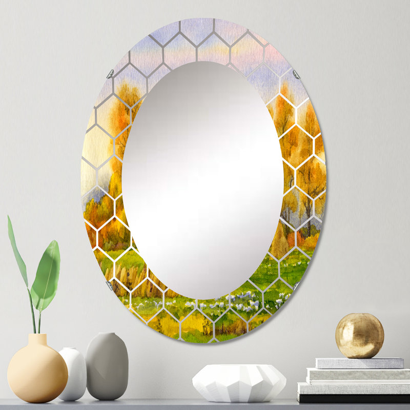 Haystacks On Orange Fields II - Miroir mural Lake House, 30 po x 20 po