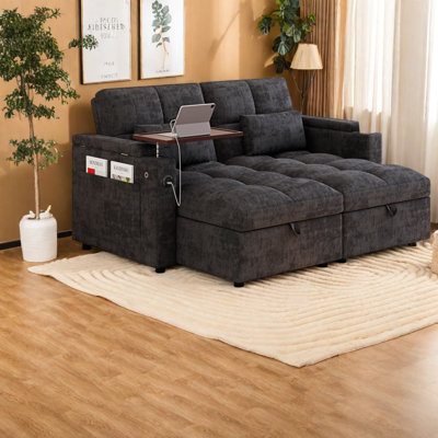 Multifunctional Sectionals with Storage, Khaki Chenille Modern Home Sofa Bed
