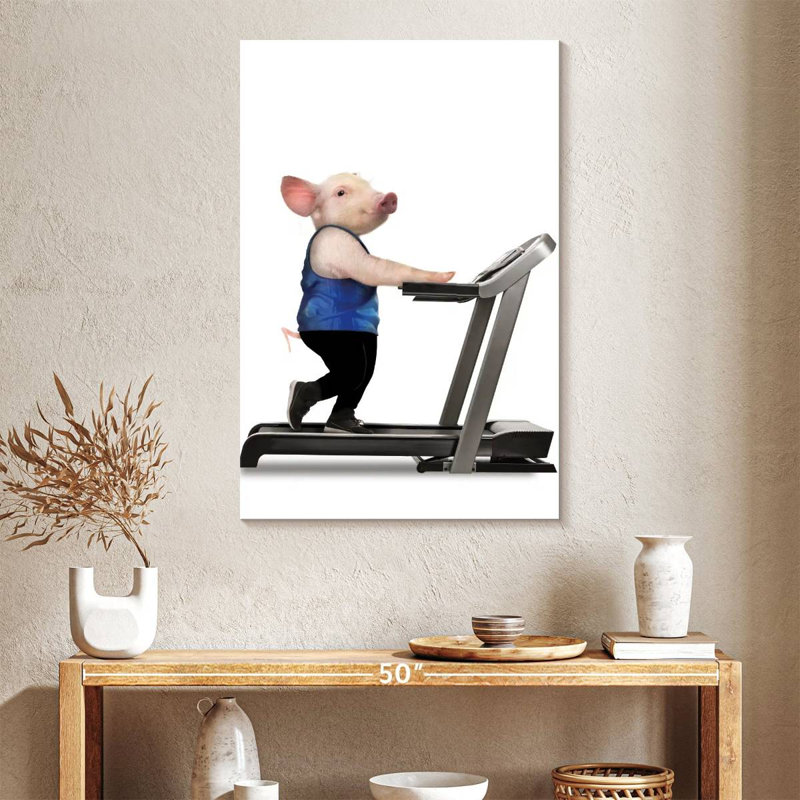 Cochon sur tapis roulant, H 39 po x l 26 po