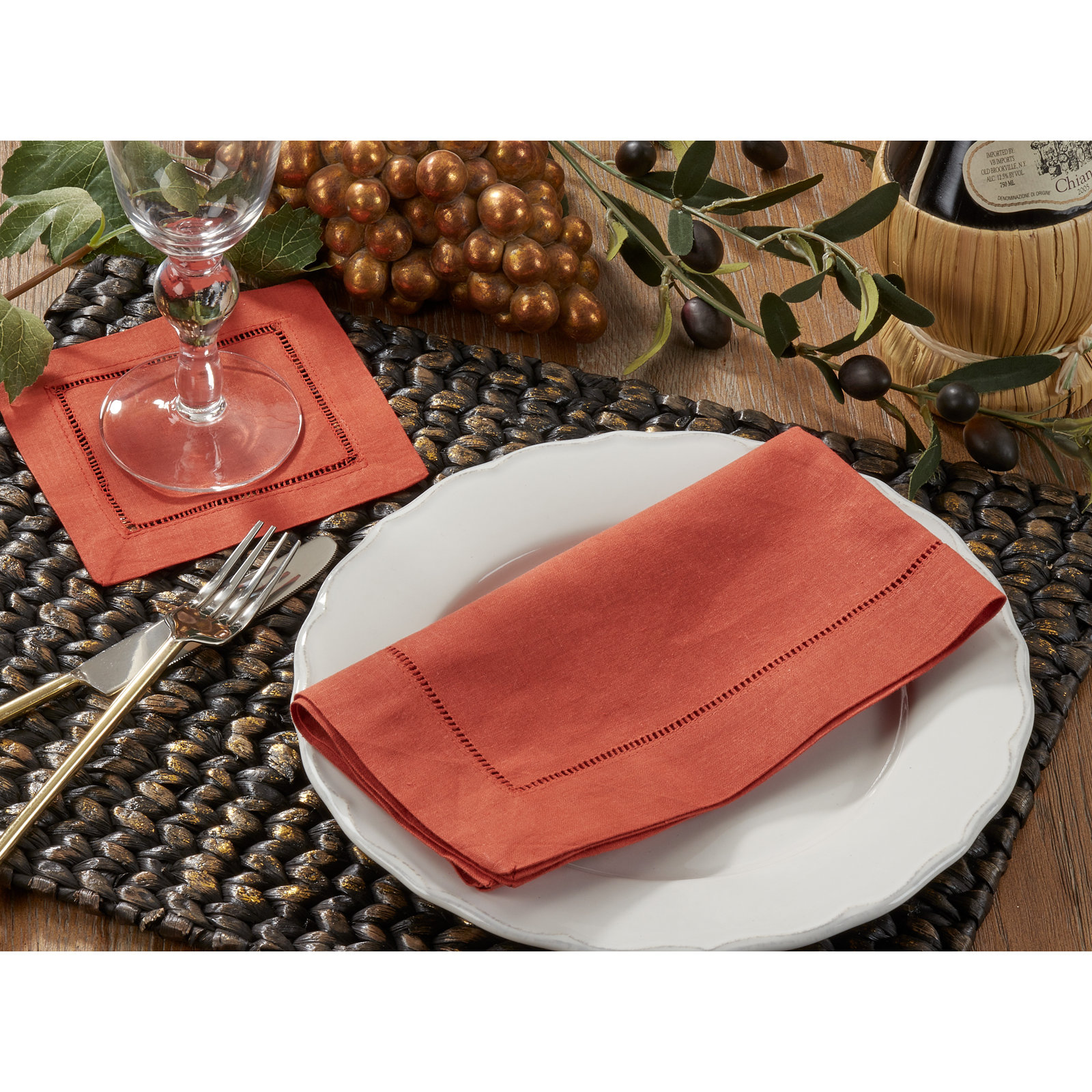 Gelder Reversible Linen Napkin, Terracotta