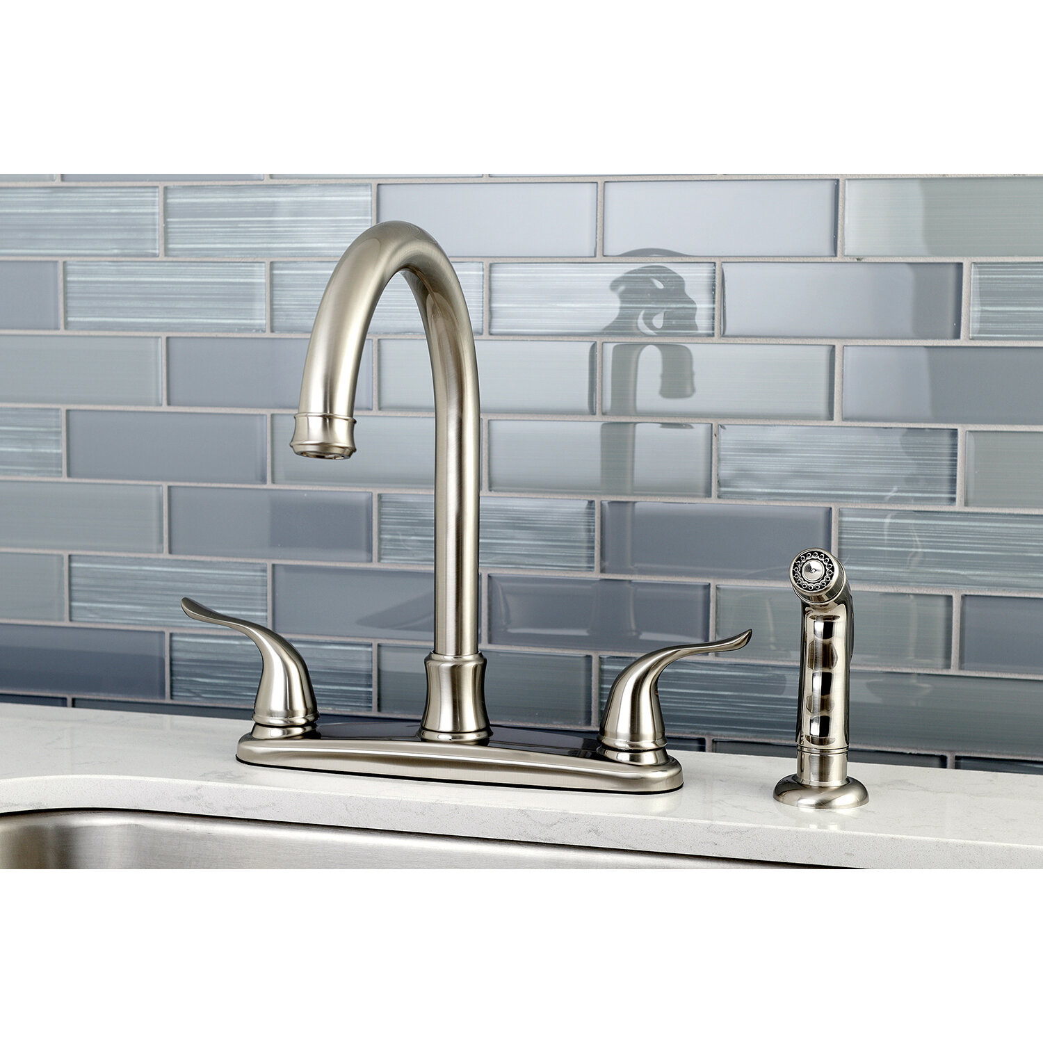 Kingston Brass Yosemite Double Handle Kitchen Faucet With Side Spray And Reviews Wayfair