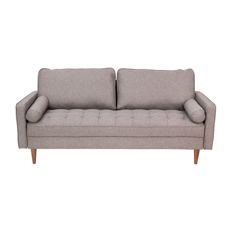 Canapé Mid-Century moderne avec revêtement capitonné et pieds en bois massif, Faux lin gris ardoise