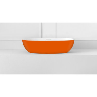 Victoria + Albert Barcelona 13'' Gloss White/Matte Traffic Orange Volcanic Limestone Oval Bathroom Sink with Overflow