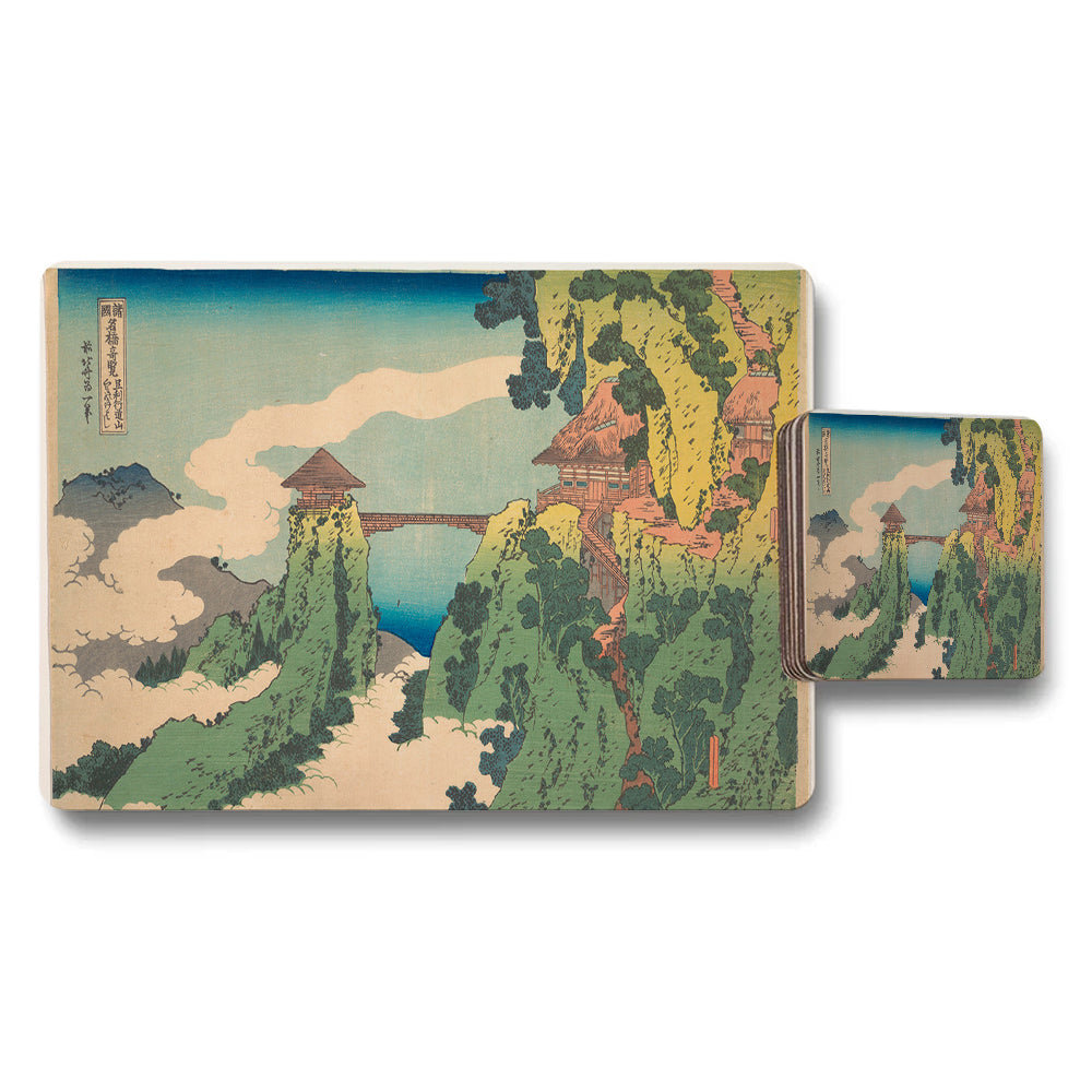 Japanese Ukiyoe Style Landscape Placemat and Coaster Set