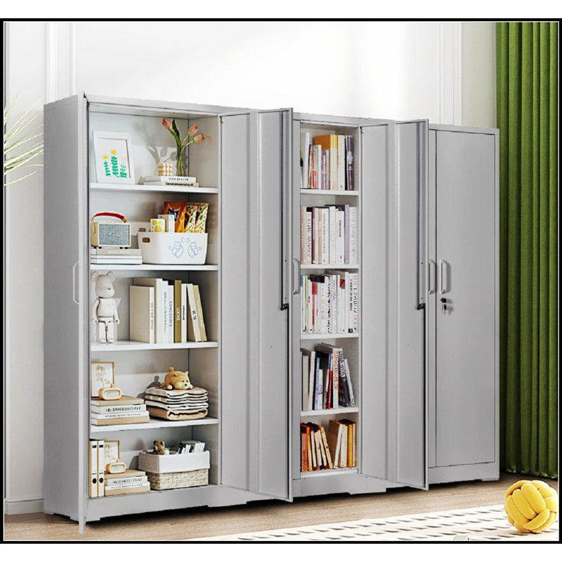 Armoire de rangement métallique robuste avec portes verrouillables et 4 tablettes réglables, idéale pour le garage, la buanderie, le bureau ou l'entrepôt.