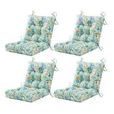  Outdoor Chair Cushions Set Of 4,40"X20"X4",Low Backtufted Thick Outdoor Wicker Lawn Seat Cushion With Ties For Patio Furniture,Floral