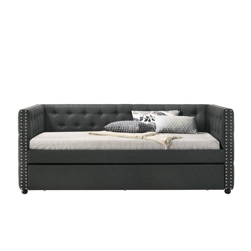 Lit de jour en tissu gris Romona , Double