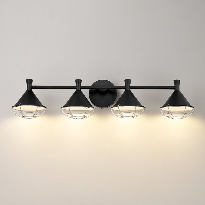 Éclairage de salle de bain à 4 lumières DEL en acier à intensité variable à 5 modes de couleurs, Noir
