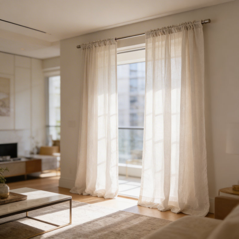 Paire de rideaux semi-transparents avec passe-tringle Rayna, L 52 po x L 84 po, Naturel