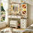 Vanity Desk with LED Mirror & RGB Jewelry Cabinet, Makeup Table with 5 Drawers, Charging Station & Storage Stool, Farmhouse Dressing Table for Bedroom-1412352772