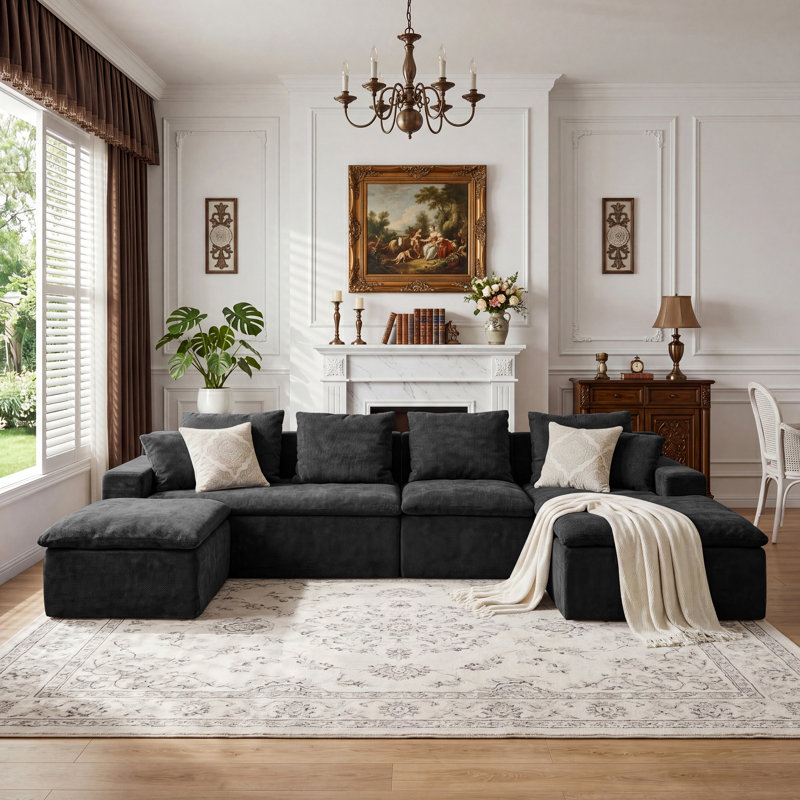 Canapé modulaire en U 118,1 po, canapé modulaire en chenille avec ressorts ensachés, sièges rembourrés à assise profonde modernes pour le salon, pas de rouleau de montage