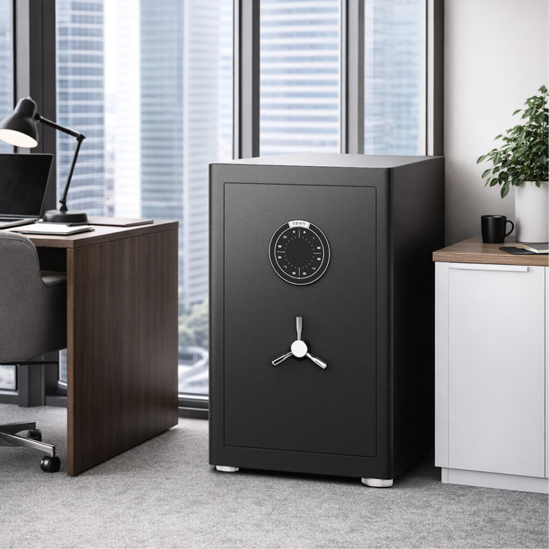 Coffre-fort de 2,0 pi cu avec sac à documents, fabrication en acier robuste, clavier numérique, 3 options de déverrouillage, double alarme, mode silencieux, 2 tablettes réglables pour les documents personnels et de bureau, Stratégies, différentes