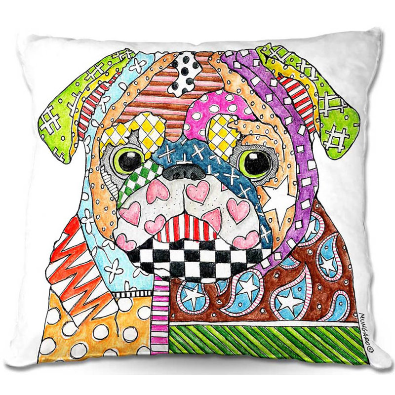 Coussin Couch Pug Dog, 16 po x 16 po, Blanc