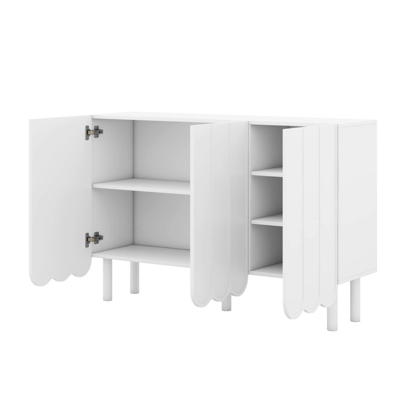 Armoire à chaussures en bois avec 3 portes ondulées, armoire de rangement avec tablettes réglables pour le salon, la salle à manger et la cuisine