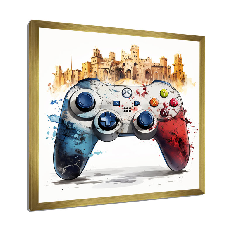 Contrôleur de jeu vidéo Cityscape - Art mural de jeux vidéo, Or, H 16 po x l 16 po