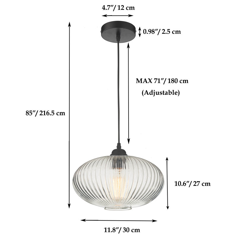 Modern Matte Black Globe Pendant Light with Clear Glass Shade