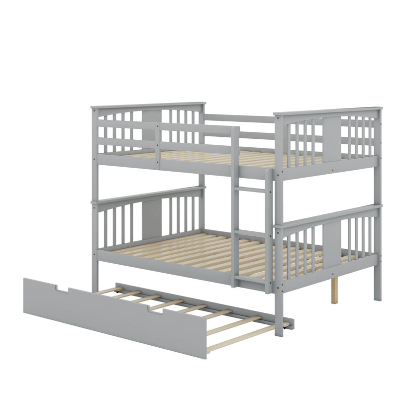 Lit superposé double au-dessus de double avec lit gigogne simple et échelle, Gris