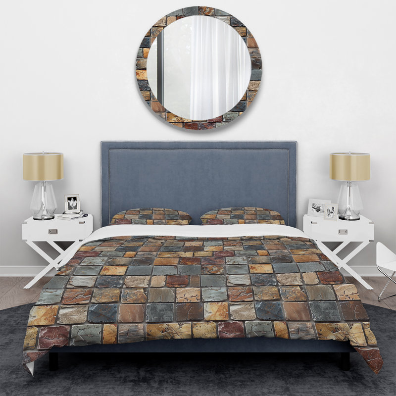 Ensemble de housse de couette moderne Brown Mosaic Tiles III, King Duvet Cover + 2 King Shams