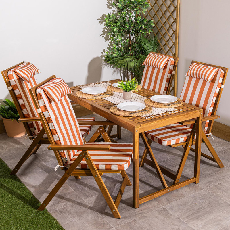 Veeva Deck Stripe Outdoor High Back Seat Pad (Set Of 4), Orange Checkered