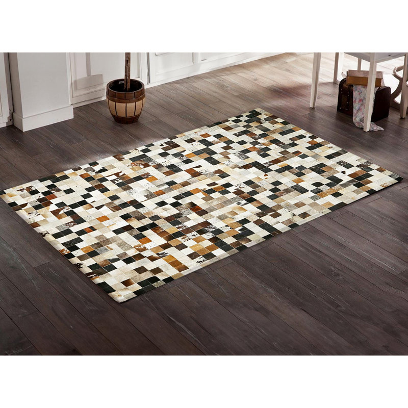Tapis en cuir de vache véritable, Rectangle 5 pi x 7 pi 6 po