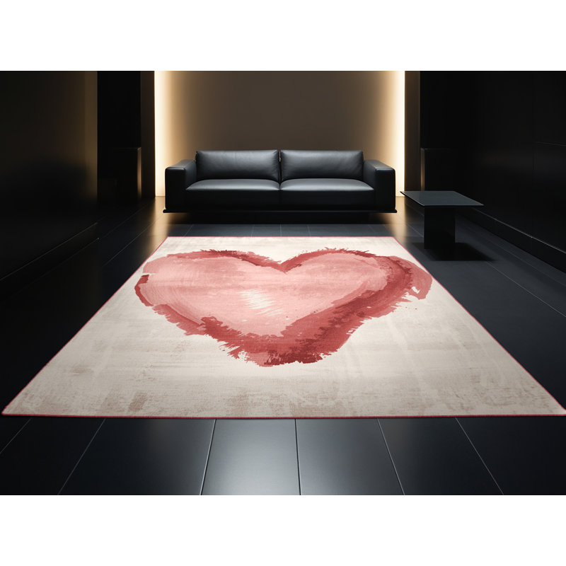Tapis abstrait moelleux et moelleux à motif abstrait rose et moderne Fifield Valentines, 8 x 10