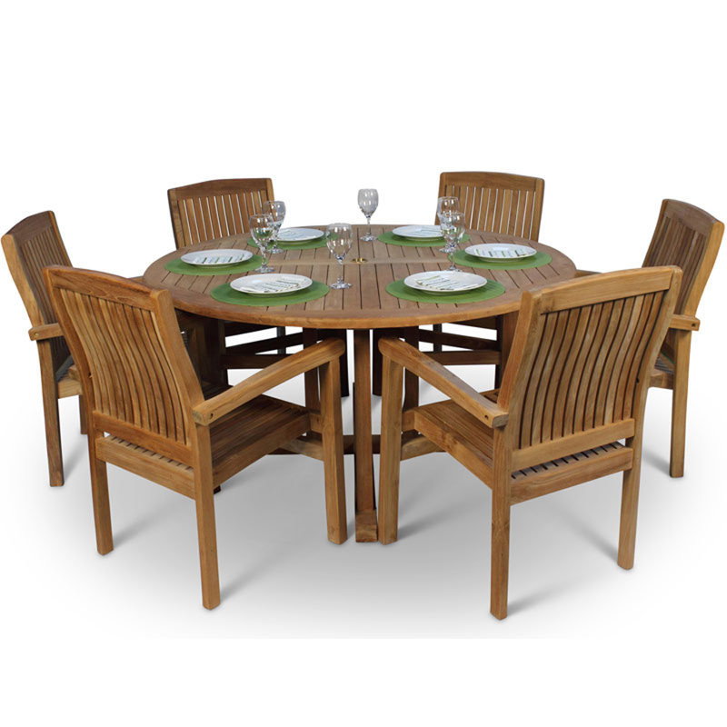 6 - Person Teak Wood Patio Dining Set with Round Table