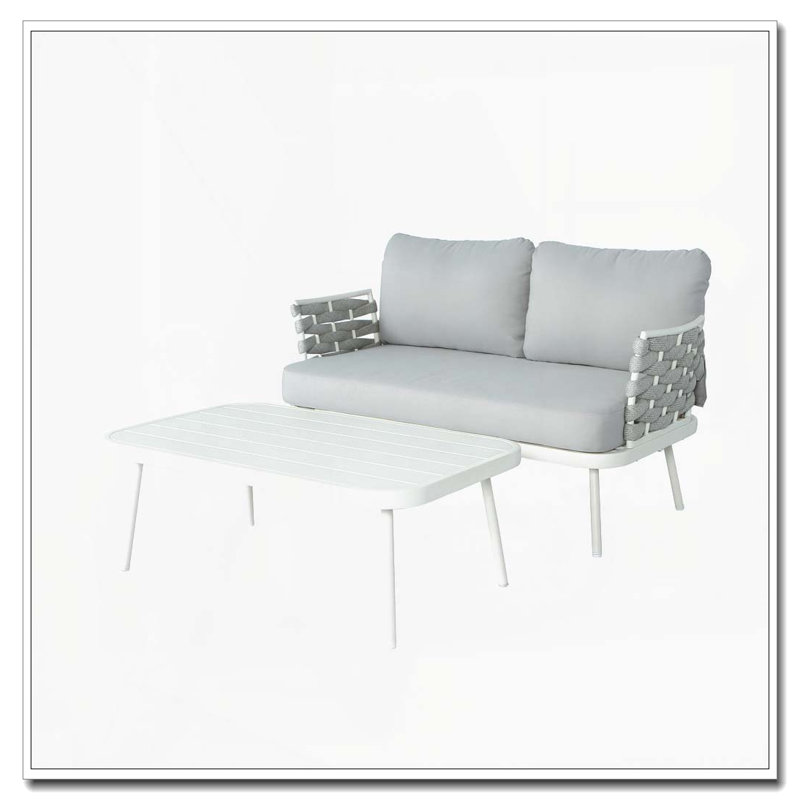 Causeuse et table en acier, Blanc cassé + gris