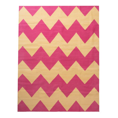 Pink Chevron Flatweave Cotton Rug - 8'1" x 11'1"