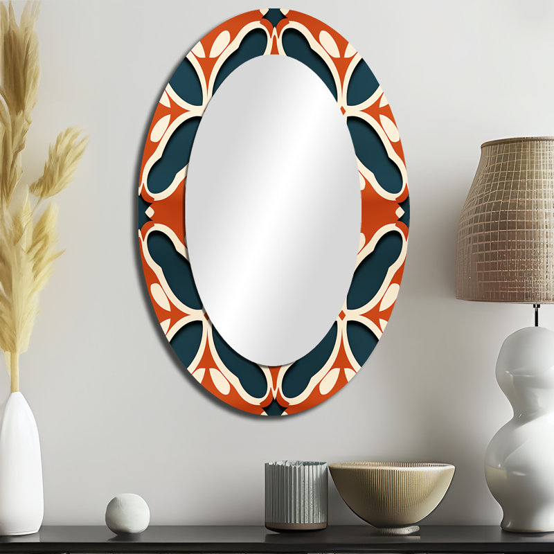 Terra Cotta Trellis Charm - Grand miroir mural ovale sur métal, H 36 po x l 24 po