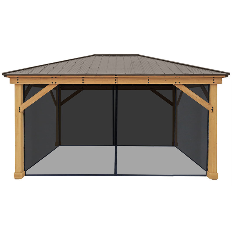 12' x 16' Meridian Gazebo Mosquito Mesh Kit Premium Phifer UV-Resistant Mesh with Easy Glide Tracks and Full-Length Zippered Panels