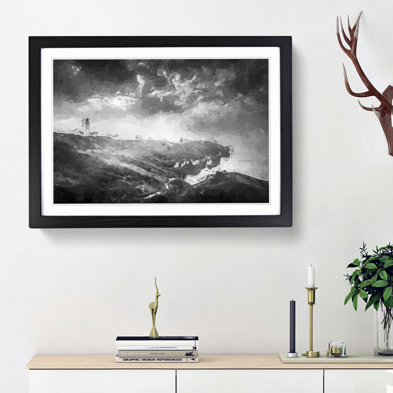 Moody Lighthouse and Seascape - Picture Frame Graphic Art Print, 36cm H x 48cm W x 2cm D, Black Framed