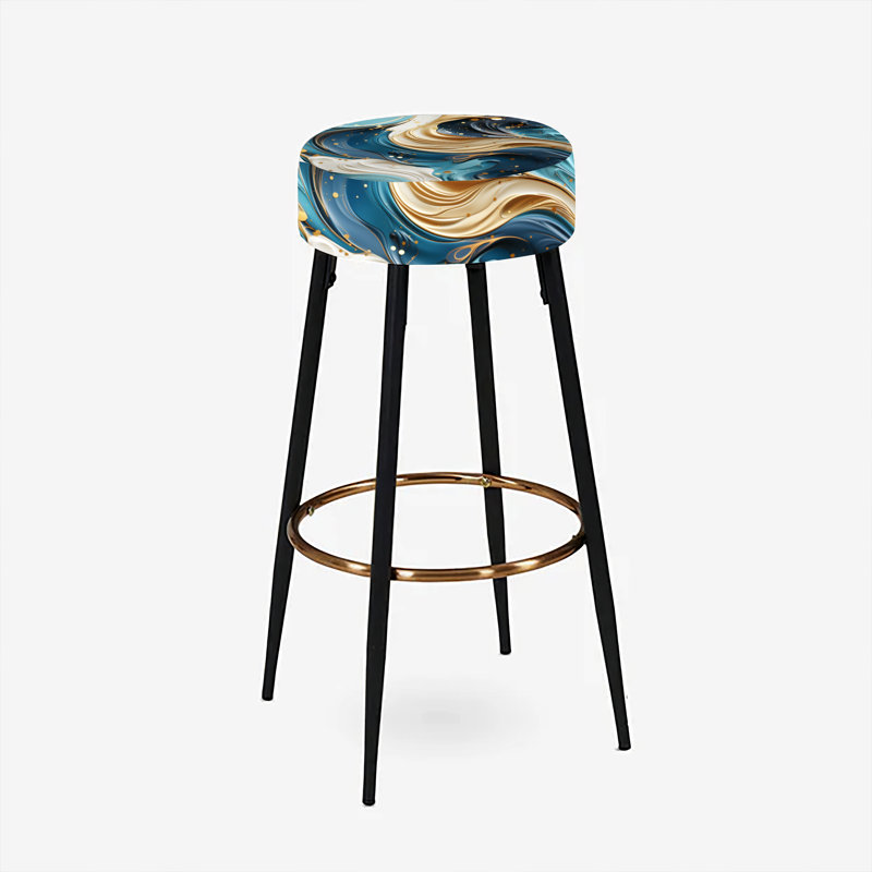 Ensemble de 2 tabourets de bar dorés et motif de marbre bleu