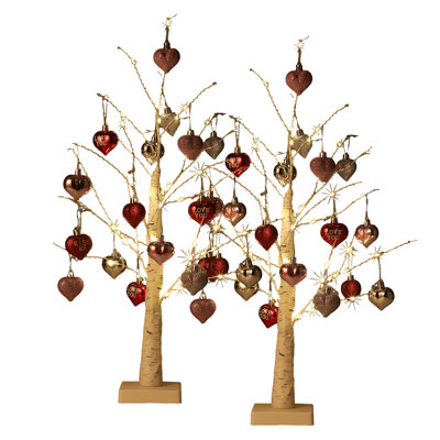 2 Pack Lighted Artificial Birch Tree - USB Powered Artificial Tabletop Tree with 24 LED Star Lights, Faux Holiday Decor for Home, Indoor & Covered Outdoor