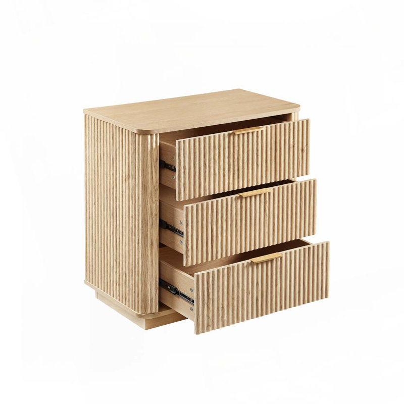 Commode de rangement à 3 tiroirs Wavy Design, Naturel