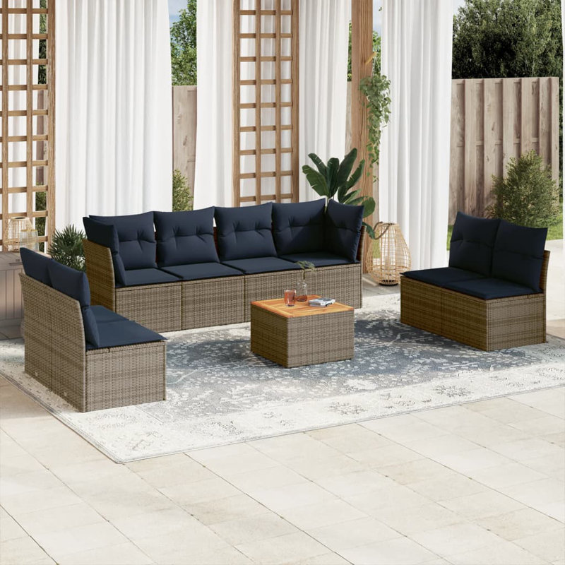  Ensemble de canapé de patio 9 pièces avec coussins en rotin de polyester gris